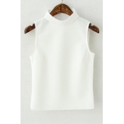 Plain Semi-High Neckline Sleeveless T-Shirt