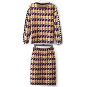 Fashion Light Color Geometric Print Knitted Co-ords