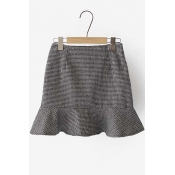 Houndstooth Zipper Detailed Flippy Mini Skirt