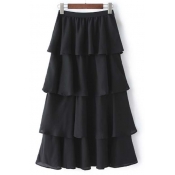 Chiffon Plain Tiered Elasticated Waist Maxi Skirt