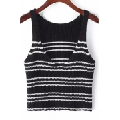 Black Stripes Deep V-Neck Sleeveless Cropped Knit Vest