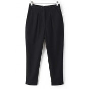 Black Ankle-Cuff Pleated Ankle-Length Harem Pants