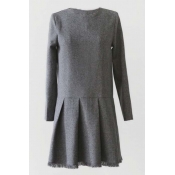 Gray Woolen Raw Edge Patchwork Mini Dress