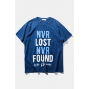 Letter Print Round Neck Short Sleeve Concise Tee