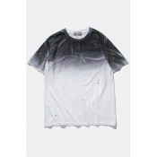 Simple Design Ombre Round Neck Short Sleeve Tee