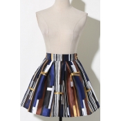 Pleated Printed Elastic Waist Mini Skater Skirt