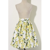 Citrus Print Gathered Waist Mini Skirt
