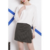 A-line Striped Asymmetrical Hem Mini Skirt