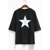 Classic Contrast Star Print Loose Fit Tees