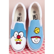 Hand-Painted Doraemon Canvas Round Toe Sneakers For Women