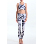 Women's Print Tight-Fitting Scoop Neck Crop Top with High Stretchy Yoga Leggings Co-ords