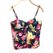 Spring Style New Sexy Vintage Floral Pattern Print Bustier Cropped Tops Women's Camisole Corset Bra Tank Top