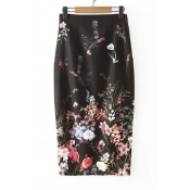 High Waist Floral Print Maxi Zipper Side Chic Skirts
