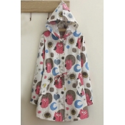 Spring Kawaii Colorful Linen Cartoon Print Long Thin Hooded Coat Outwear