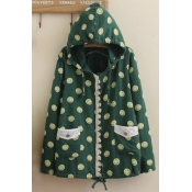 Cute Smile Cartoon Print Linen Hoodie Coat with Two Pockets