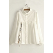 White Lapel Buttons Down Long Sleeves Shirt