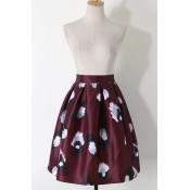 Chic High Waist Abstract Print A-Line Midi Full Skirt