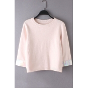 Sequined Detailed Sleeves Round Neck Crop Sweater