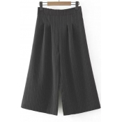 Stripes Pleated Wide Leg Ankle Length Pants