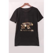 Gilding Animal Print Round Neck Loose-Fit T-Shirt