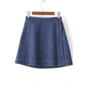 High Waist Button Detailed Wrap Denim Mini Skirt