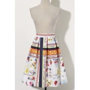 Graphic Print Gathered Waist Midi Skirt