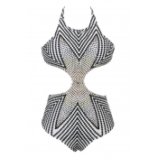 Geo-patterned Printed Cut-out One Pieces
