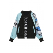 Printed Contrast Sleeve Bomber Jackets