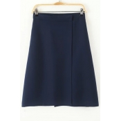 Plain High Waist A-Line Midi Skirts