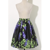 Grapes & Leaves Print Gathered Waist Skirt