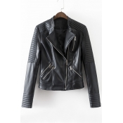 Cool Fashion Style Black PU/Leather Stand Up Collar Zipper Front Pockets Biker Jacket&Coat