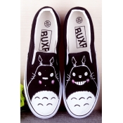 Black Hand-Painted Cartoon Totoro Canvas Platform Sneakers For Women