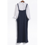 Spring Fashion Cotton Maxi Straps Split Side Plain Overall Dress