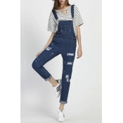 Relaxed Distressed Denim Overalls