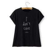 Round Neck Short Sleeves Letter Print Casual Tee