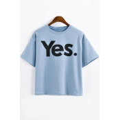 Yes Letter Print Jewel Neck Boxy Fit Tee