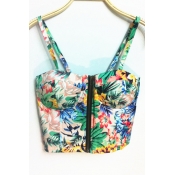 Floral Print Padded Up Spaghetti Straps Zipper Front Cami