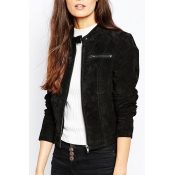 Black Stand Collar Double-Pocket Detailed Jacket