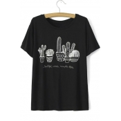 Cartoon Embroidery Round Neck Short Sleeves T-Shirt