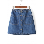 Mini Button Fly Pocket A-Line Denim Skirts