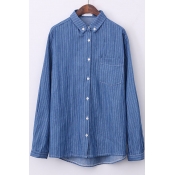 Vintage Lapel Striped Button Through Long Sleeves Shirts