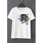 Funny Letter Print Short Sleeve Round Neck Casual Tee
