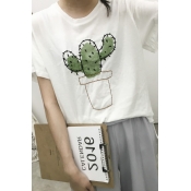 Cactus Embroidered Bell Sleeves Loose Fit Tee