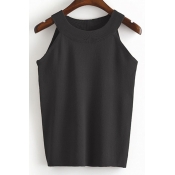 Comfy Fit Crew Neck Knitted Sleeveless Tops