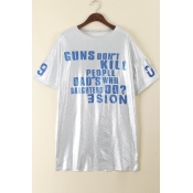 Sequined Long Line Loose Fit Graphic Tees