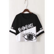 Contrast Letter Print Street Style Crop Tops