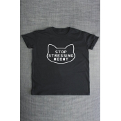Relaxed Boxy Letter & Cat Print Cuffed Tee