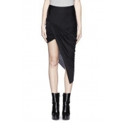 Fashion Plain Asymmetrical Ruched Skirt