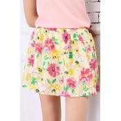 Fashion A-line Floral Print Gathered Waist Mini Skirt
