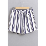 Fashion Women Gathered Wasit Striped Pocket Back Wide Fit Shorts